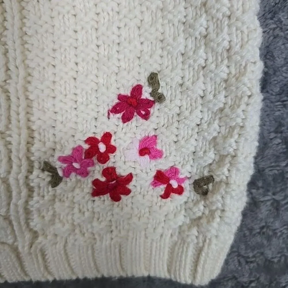 Gap Sweater Vest Toddler Girls 18-24 Cream Floral Cable Knit‎ Cozy Warm Holiday